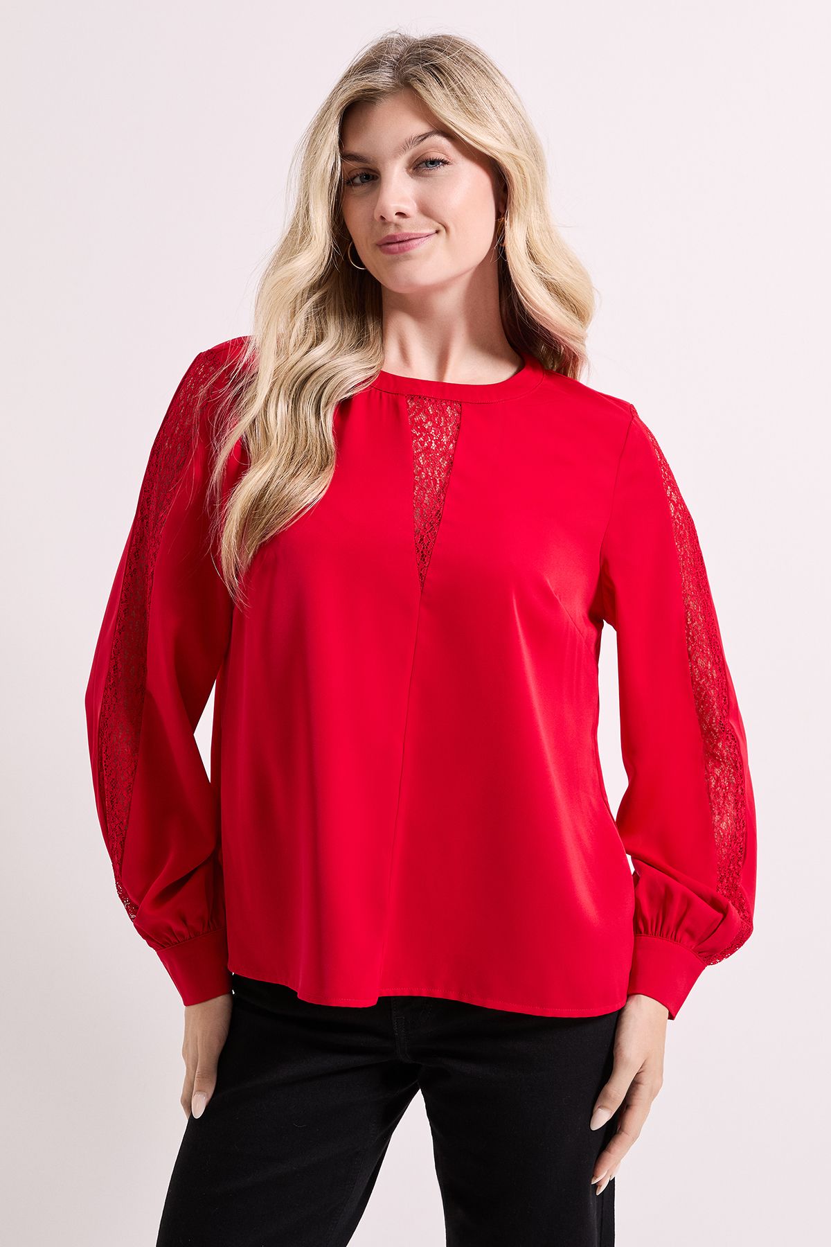 Dorothy Perkins Lace Insert Long Sleeve Blouse Burgundy image 2