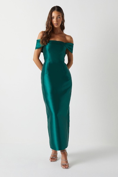 Coast Coast Honoured Twill Bardot Column Midi Bridesmaid Dress Emerald