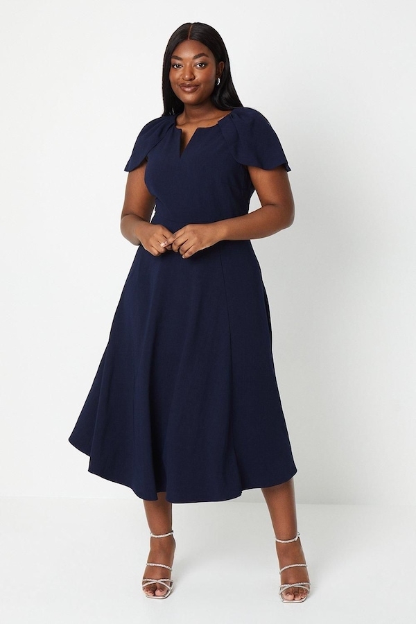 Coast Plus V Neck Short Sleeve Ponte Midi Dress Navy