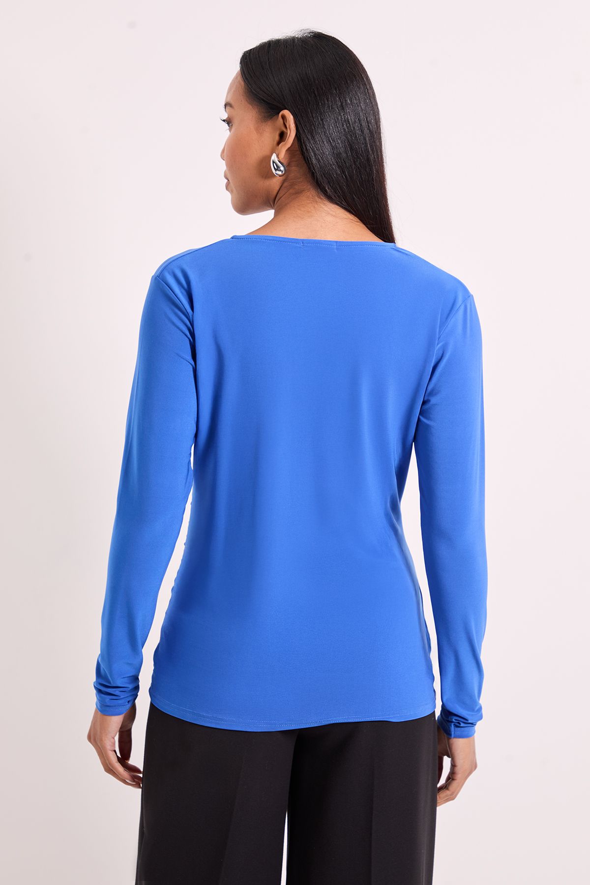 Principles Wrap Ruched Side Long Sleeve Jersey Top Cobalt image 3