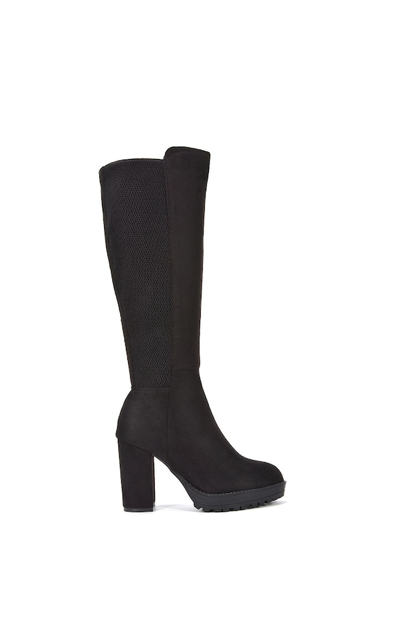 XY London 'Libby' Knee High Block High Heel Platform Elasticated Calf Boots