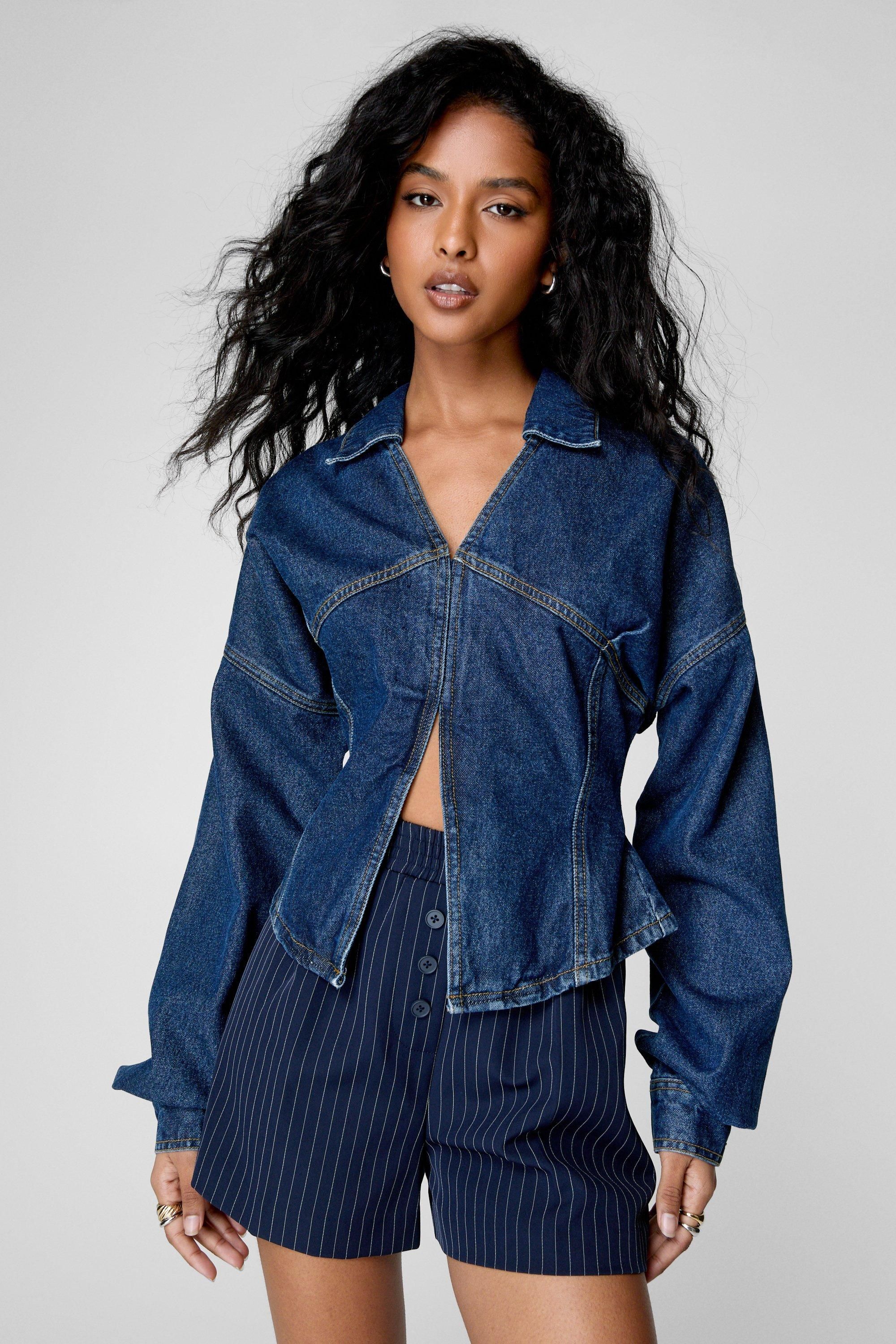 NastyGal Denim Corset Shirt Authentic Midwash image 3