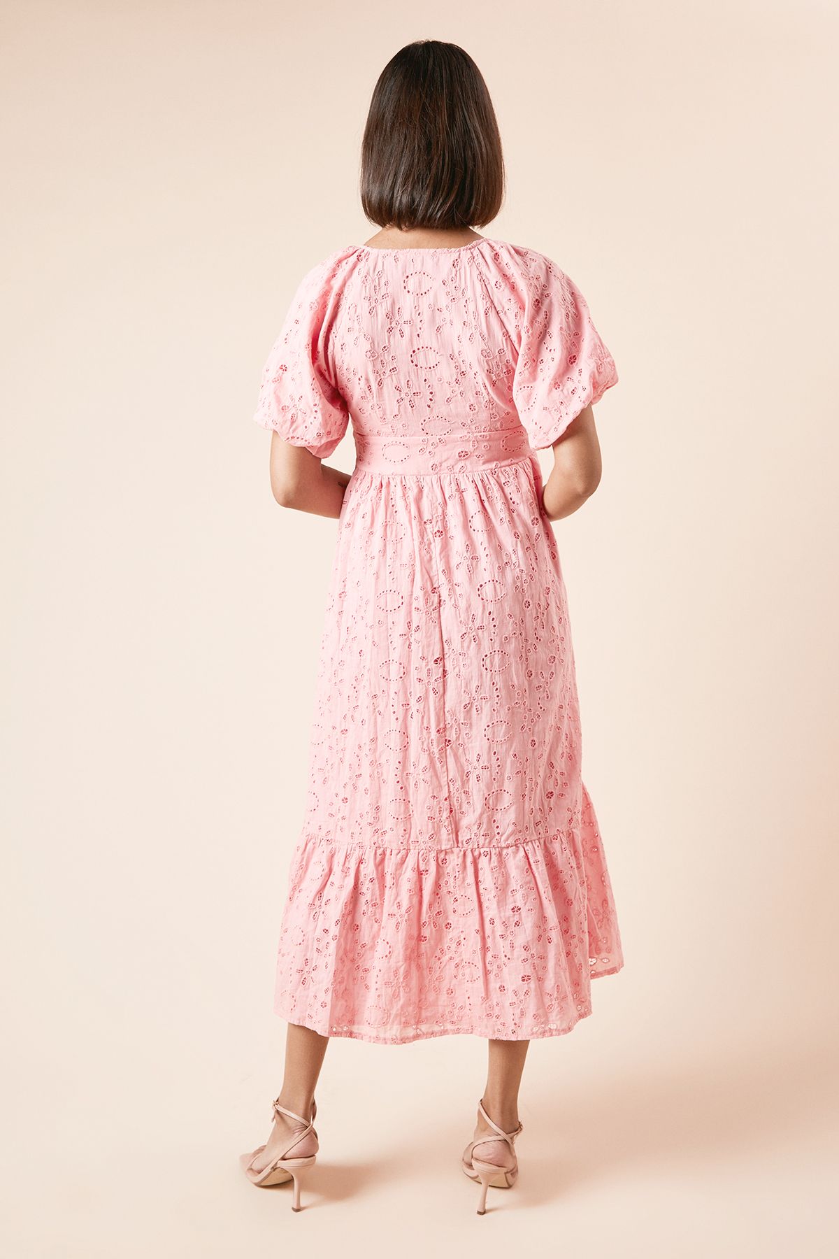 Dorothy Perkins Broderie Button Front Midi Dress Pink image 3