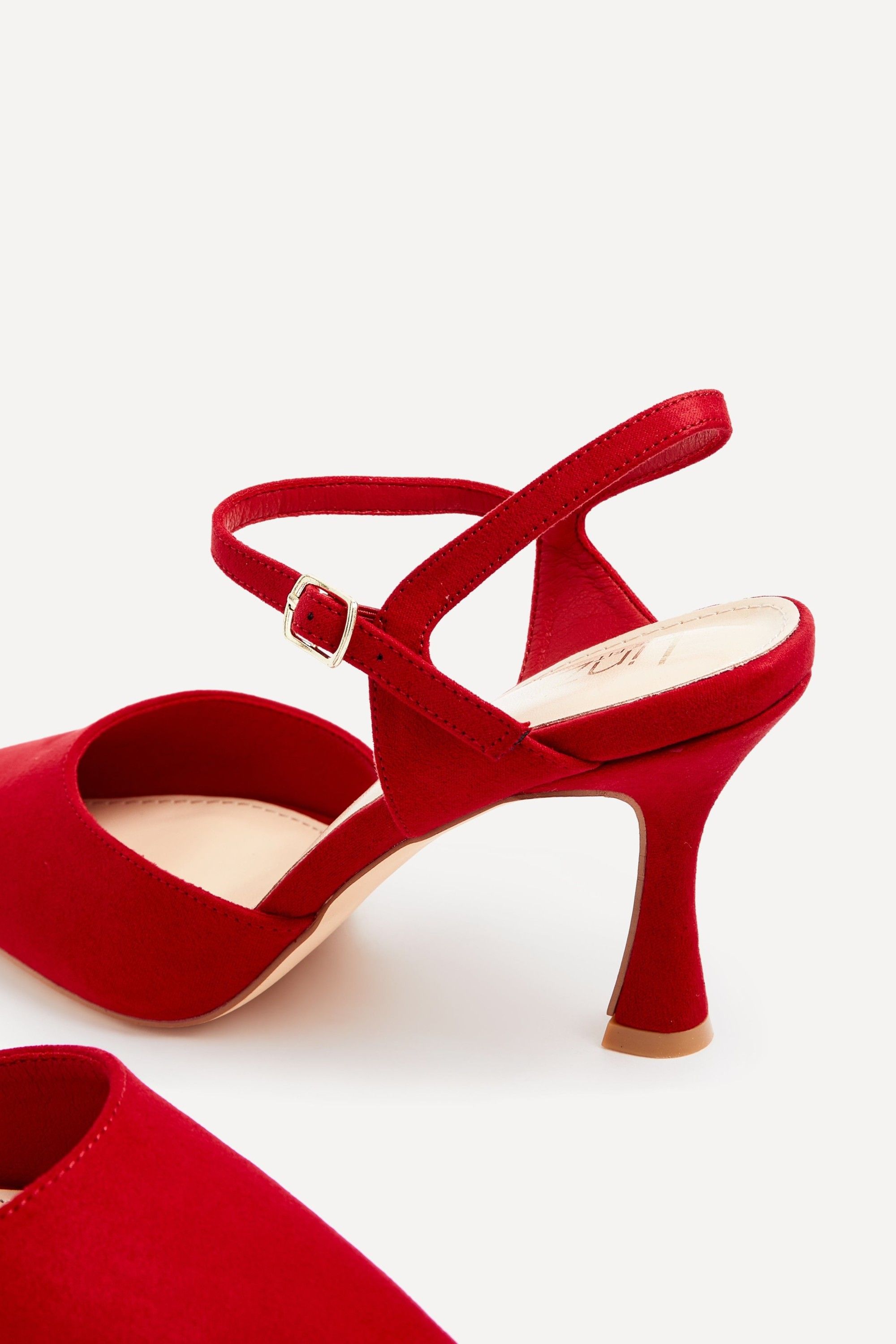 Linzi Duet Wide Fit Red Faux Suede Open Back Stiletto Court Heel image 4