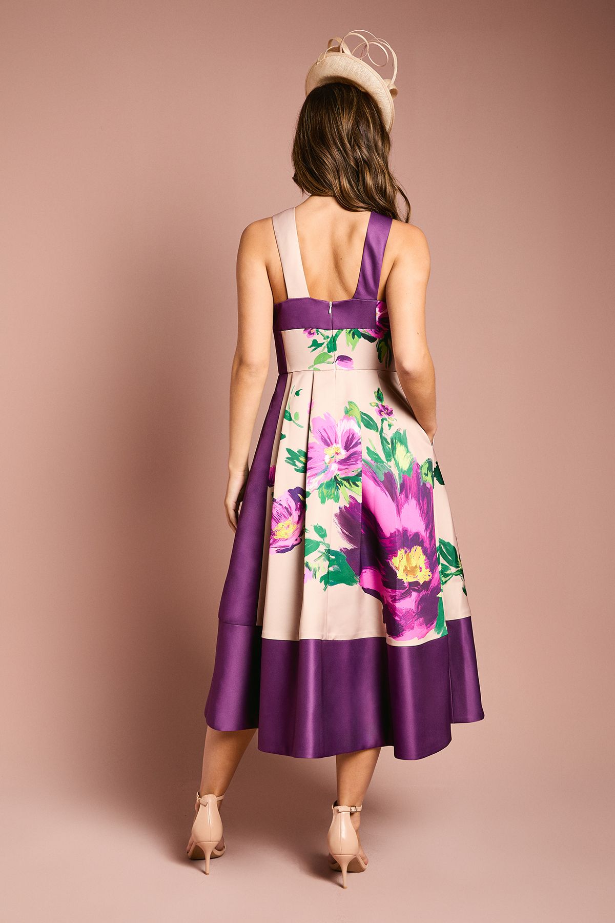 Coast Printed Structured Satin Cross Neck Midi Dress Purple image 5