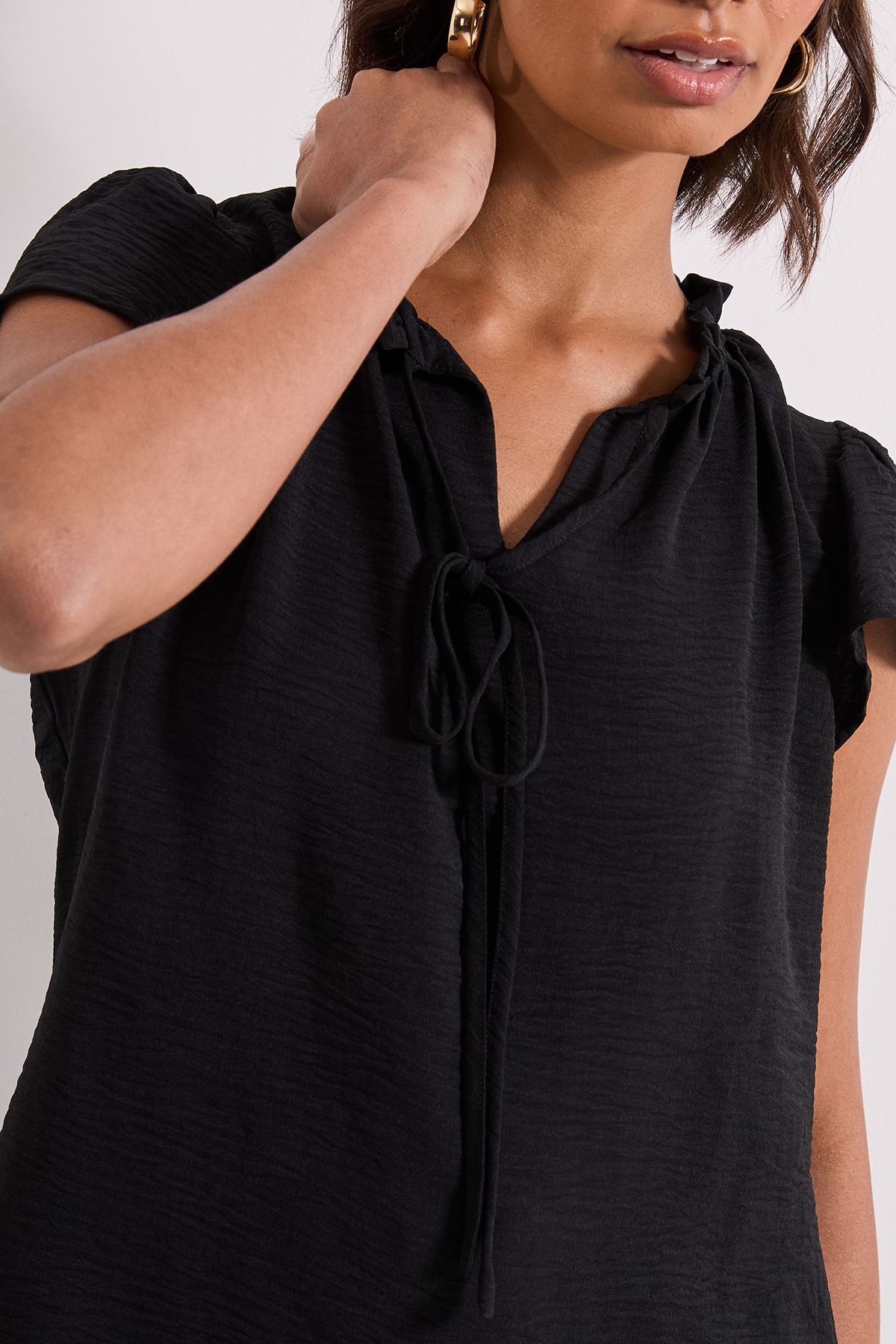 Dorothy Perkins Frill Sleeve Tie Front Top Black image 5