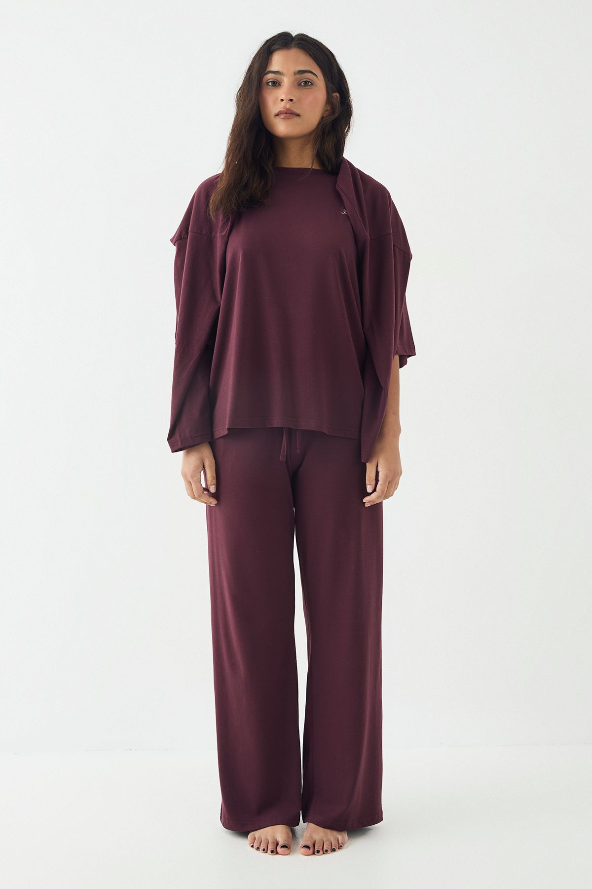 DSGN Studio DSGN Studio Lounge Short Sleeve Oversized Supersoft T-Shirt Burgundy image 5