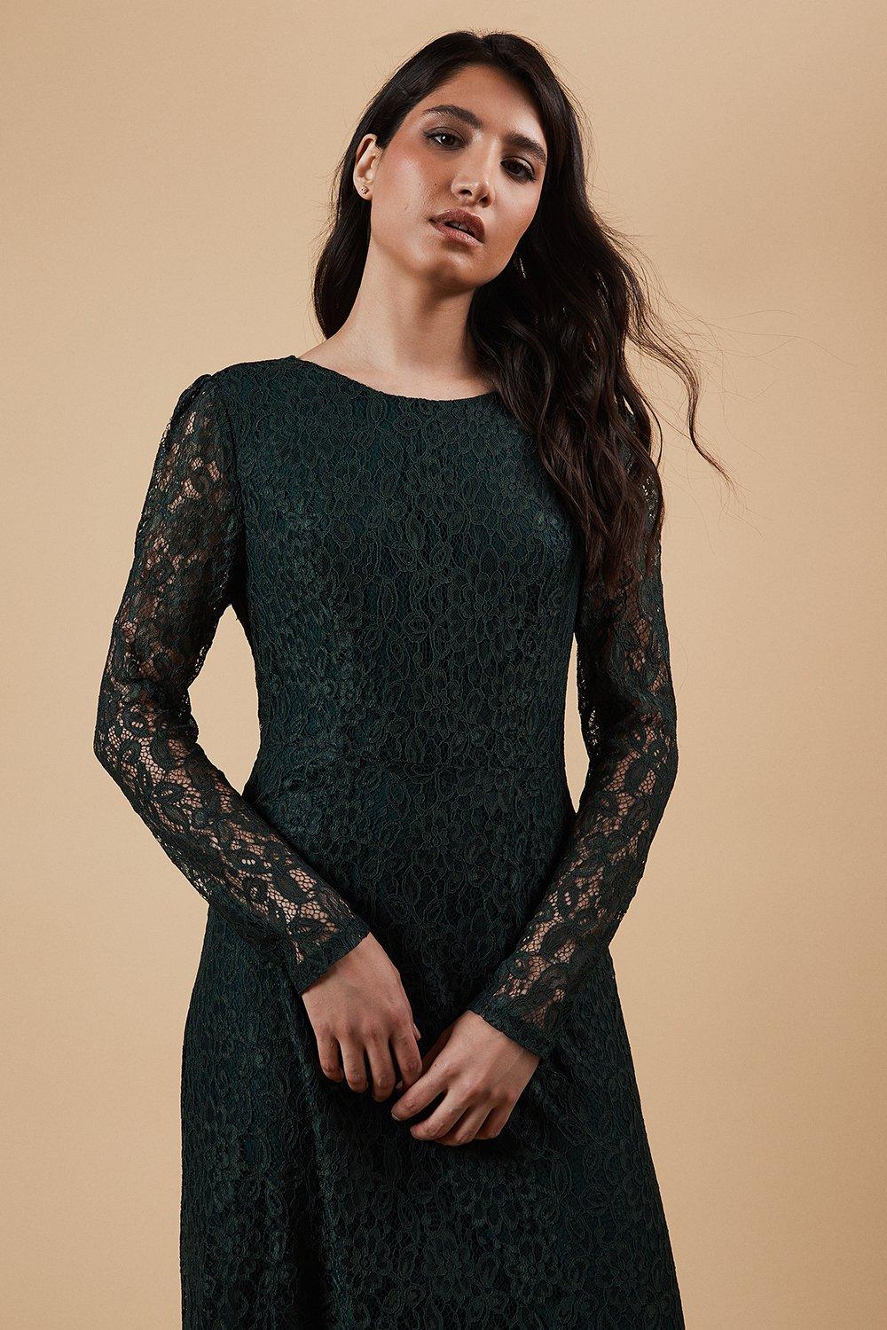 Oasis Petite Occasion Lace Cut Out Back Midi Dress Green image 4