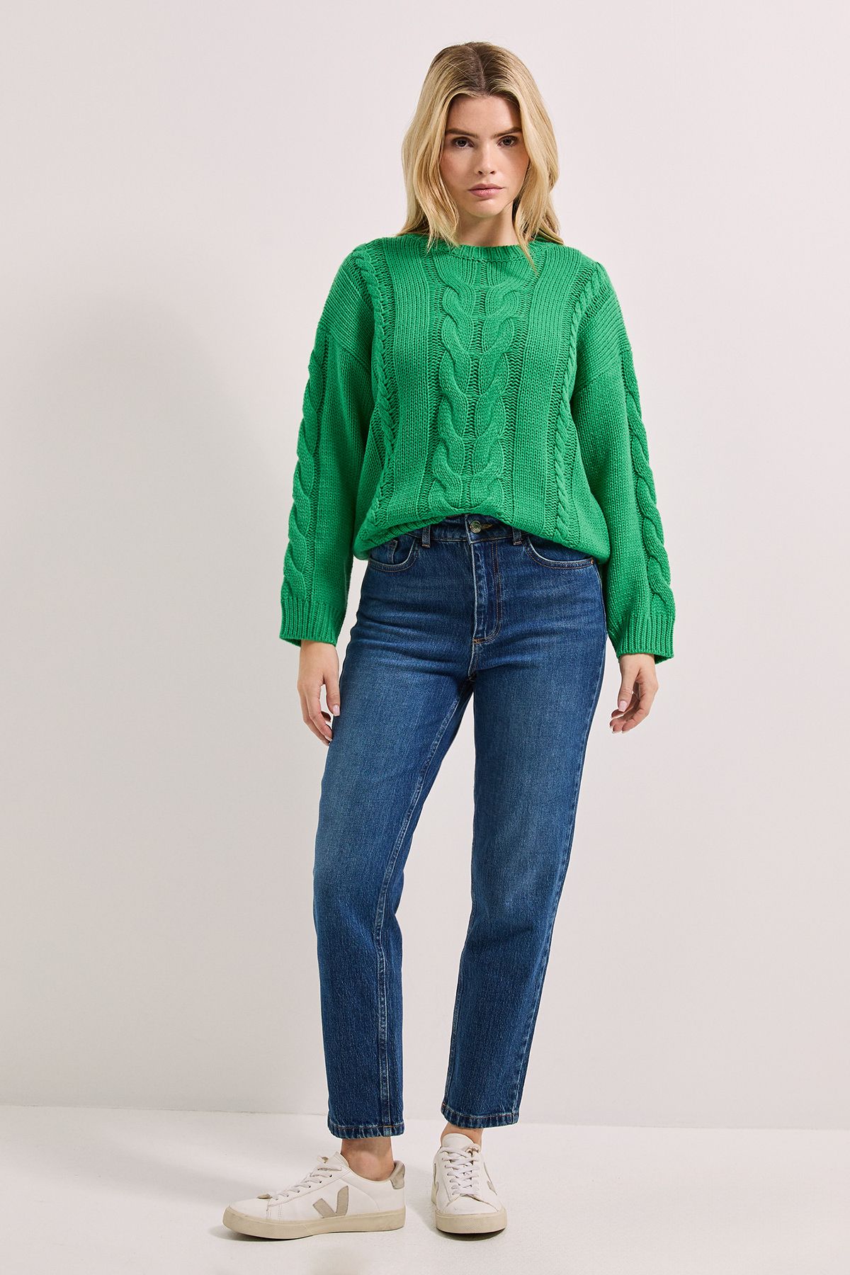 Dorothy Perkins Cable Knitted Crew Neck Jumper Bright Green image 2
