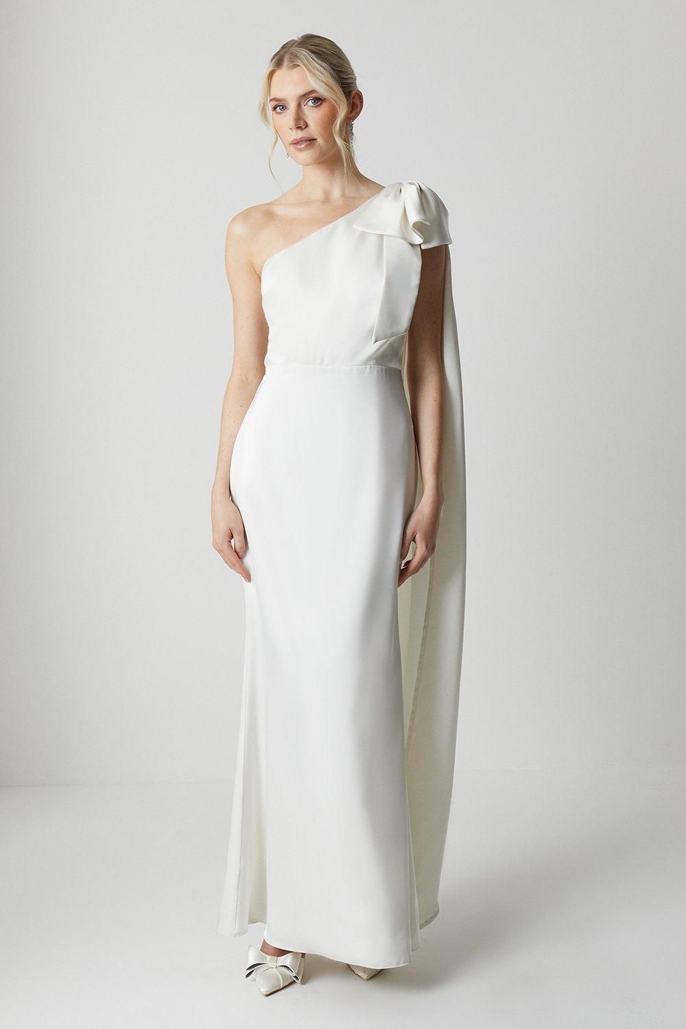 Coast Bow And Drape Detail One Shoulder Satin Wedding Dress Ivory image 1