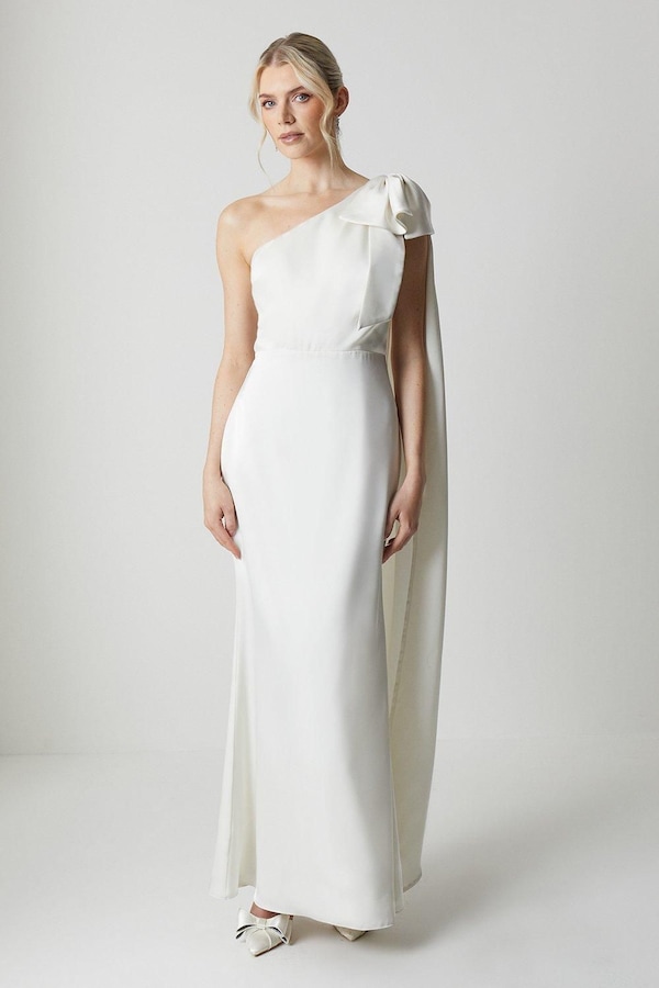 Coast Bow And Drape Detail One Shoulder Satin Wedding Dress Ivory