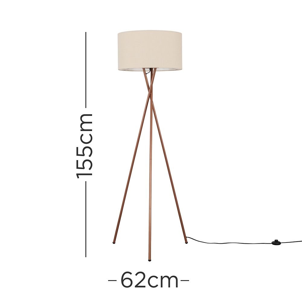 ValueLights Camden Copper Metal Tripod Floor Lamp with Natural  Drum Lamp Shade image 5
