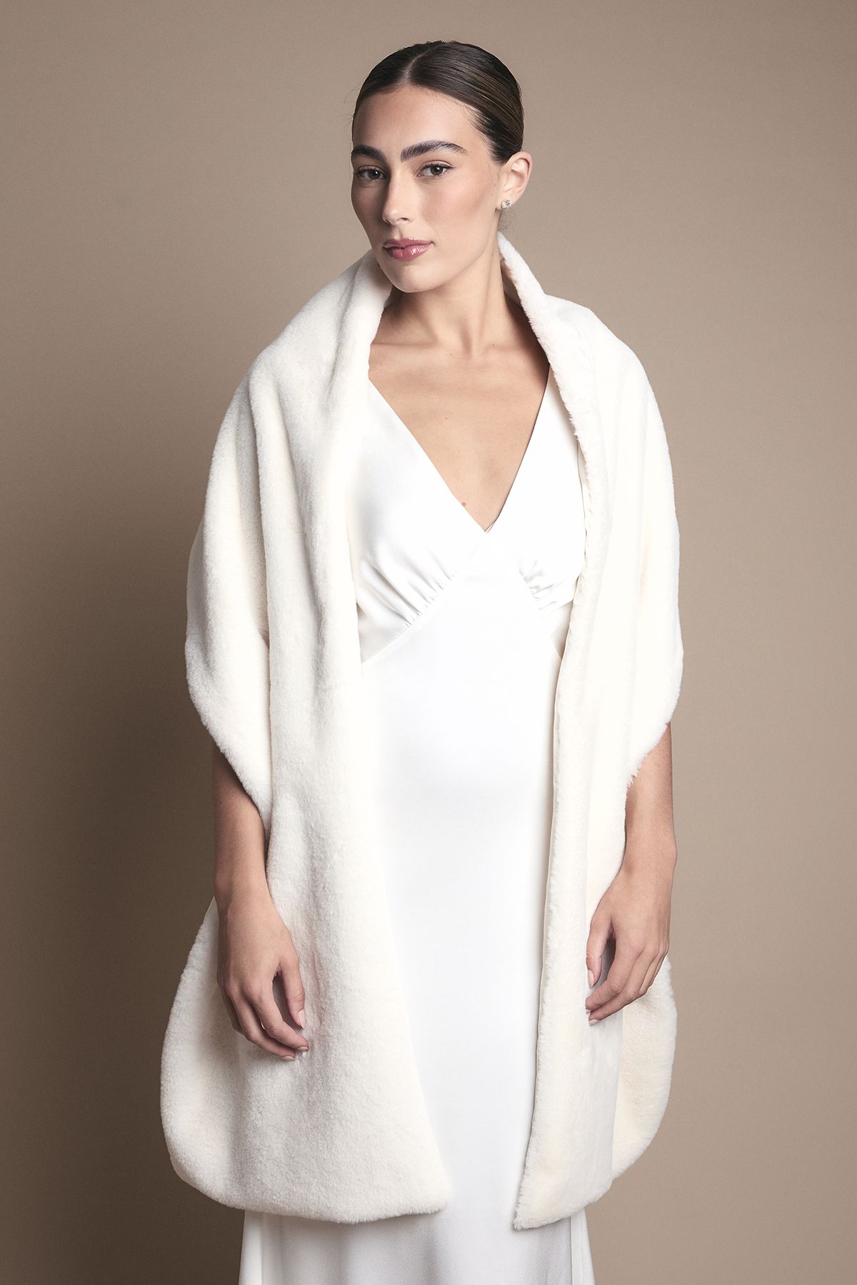 Coast Ivory Faux Fur Wrap Shawl Ivory image 3