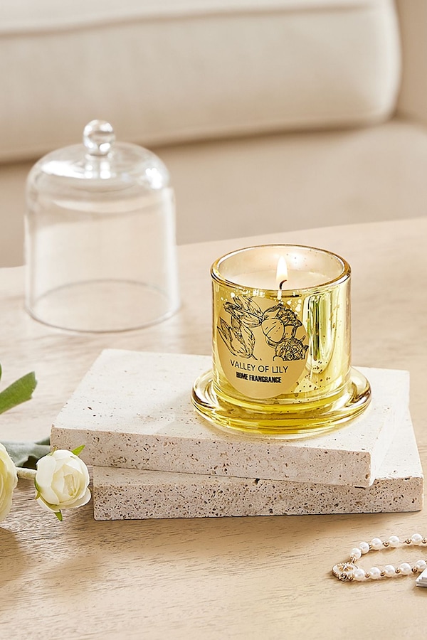 SHEONLY Smokeless Vegetable Wax Scented Candle with Bell Shaped Glass Cup, Valley of Lily