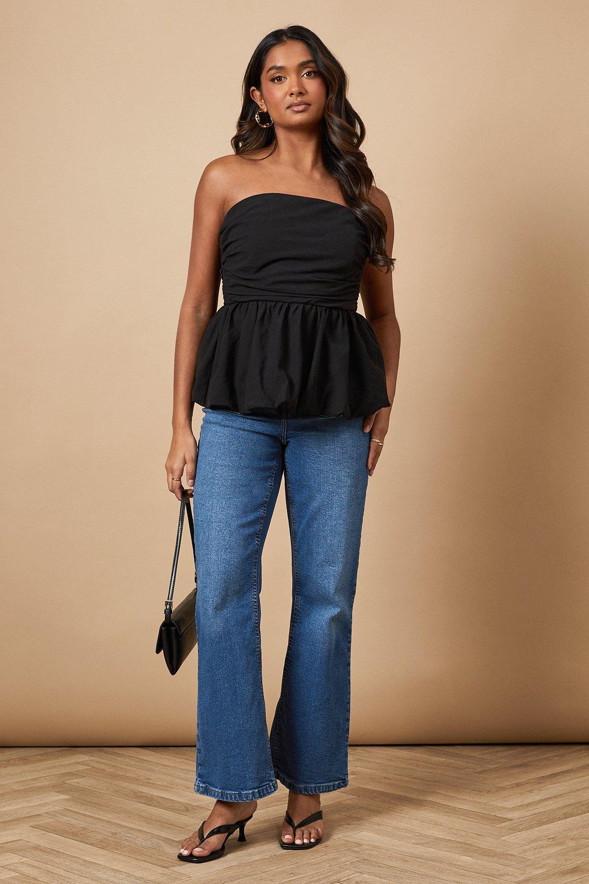 Oasis Strapless Gathered Peplum Top Black image 4