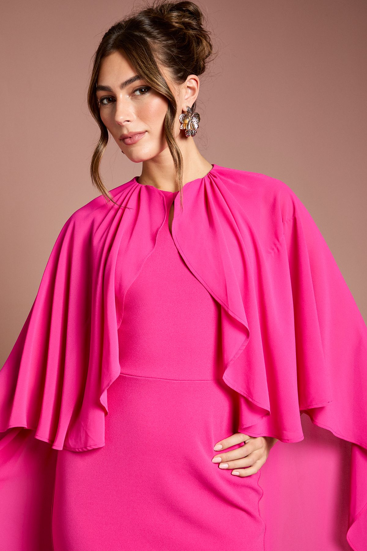 Coast Ruffle Chiffon Cape Crepe Maxi Dress Fuchsia image 4