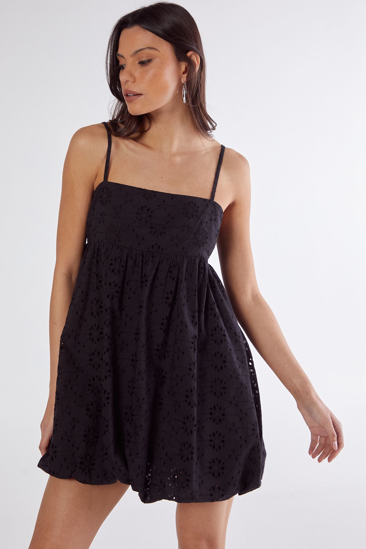 NastyGal Broderie Puffball Strappy Mini Dress Black image 1