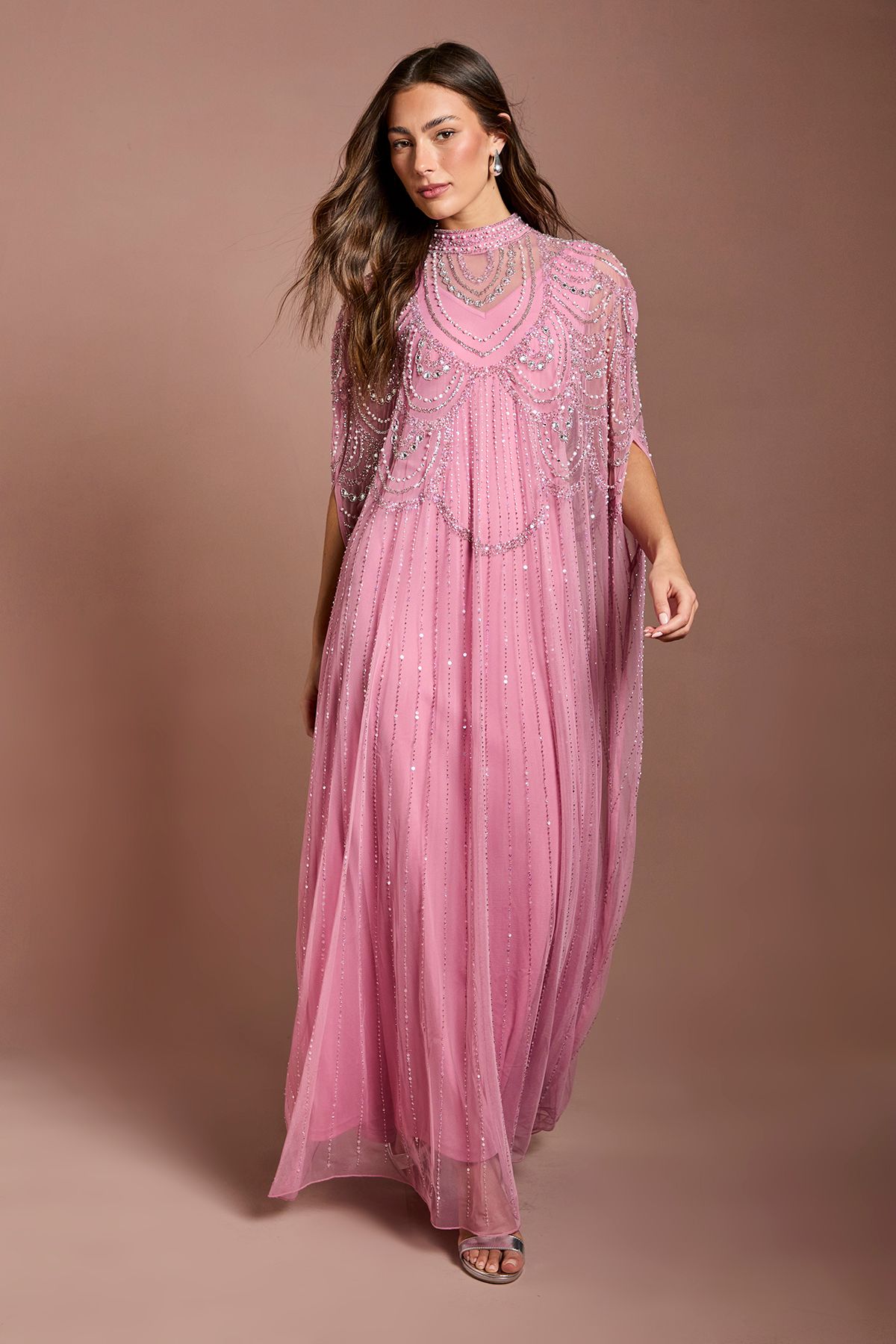 Coast Heavily Embellished Chiffon Midi Dress Rose image 1