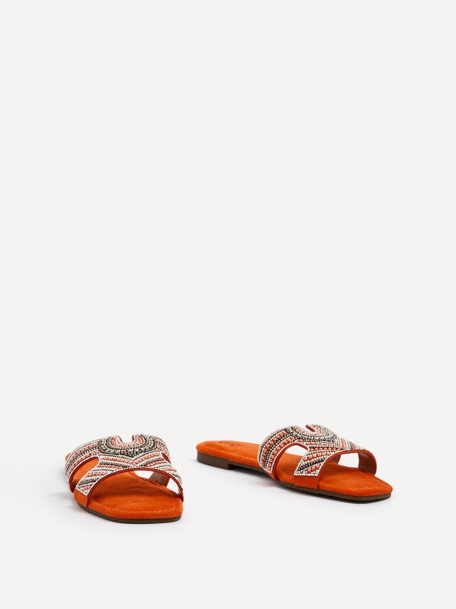 Linzi Indira Orange Suede Aztec Design Embellished Slider Sandal image 3