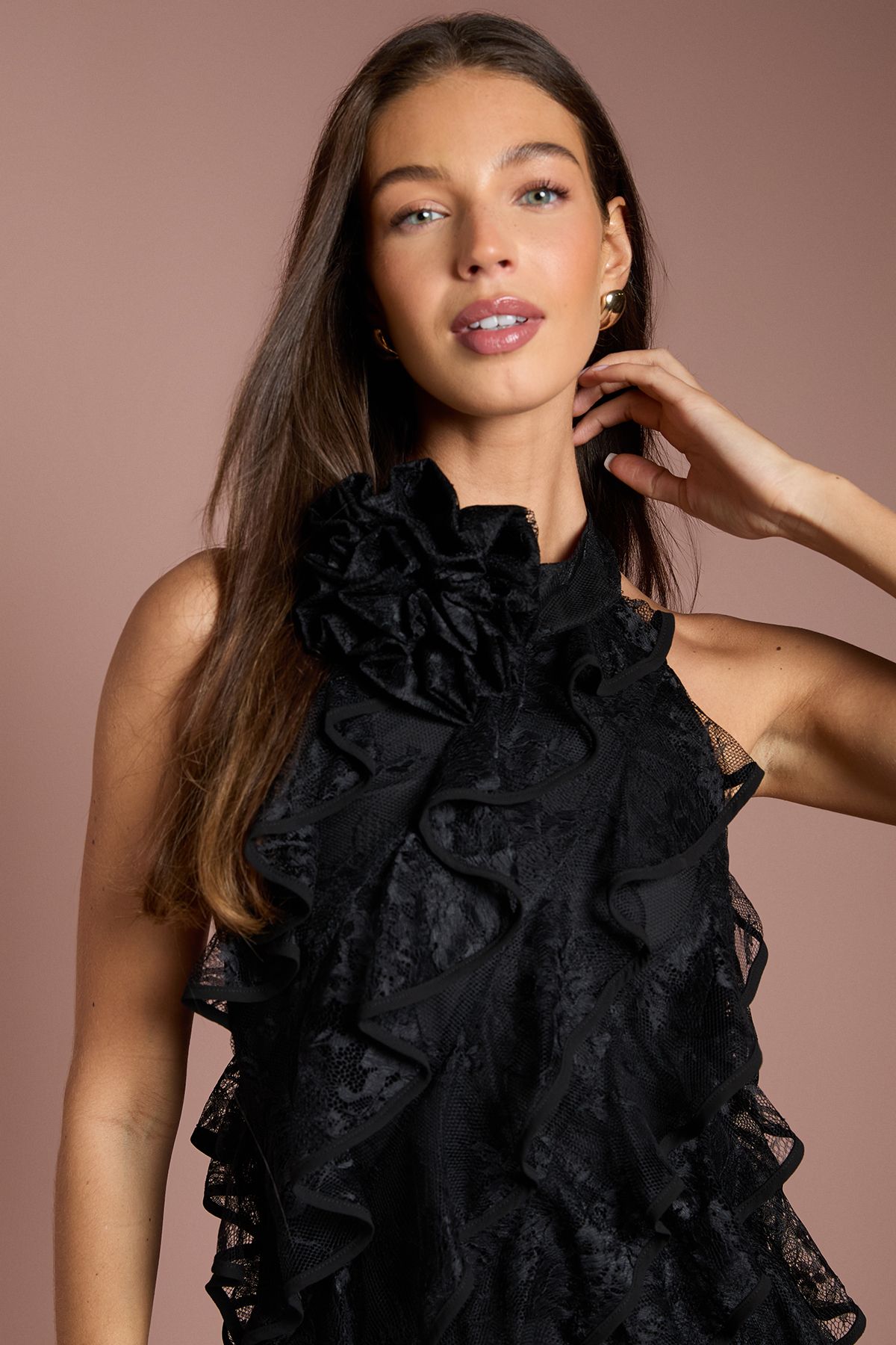 Coast Lace Frill Mini Dress Black image 2