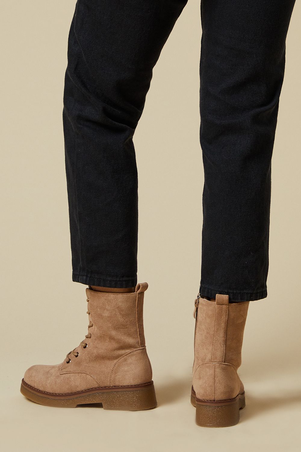 Dorothy Perkins Mariah Faux Suede Lace Up Chunky Ankle Boot Beige image 3