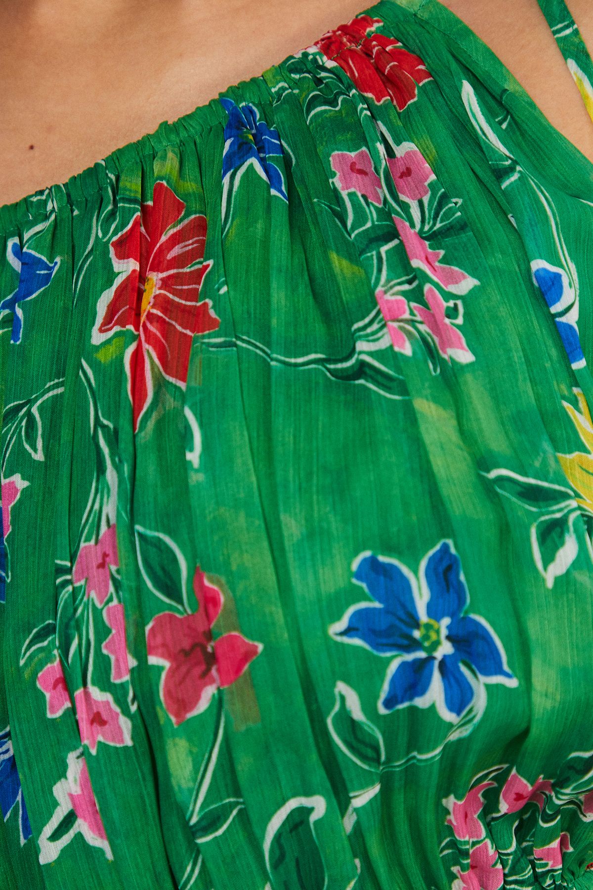 Warehouse Chiffon One Shoulder Balloon Sleeve Cut Out Midi Dress Floral image 5