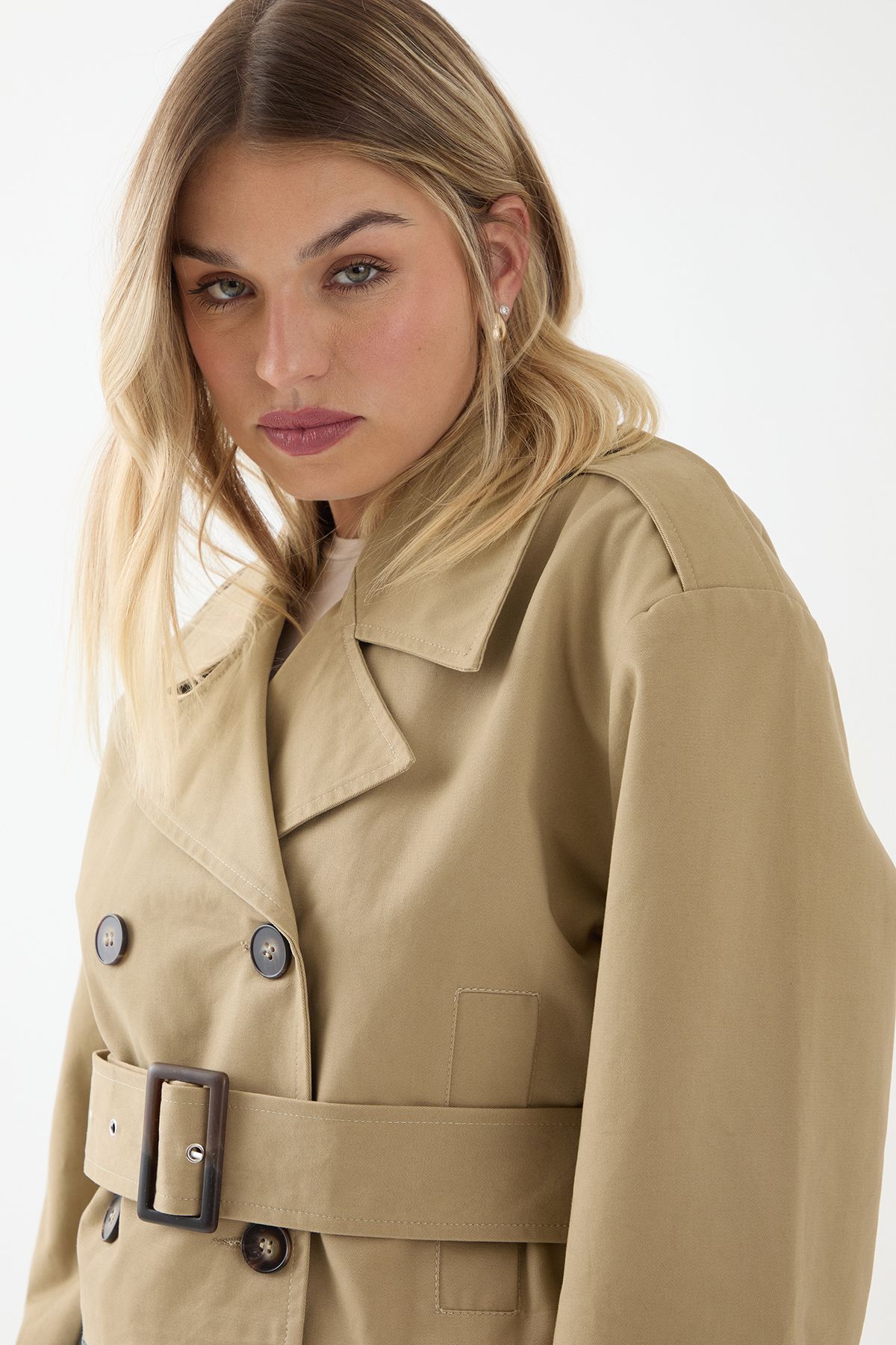 MissPap Tailored Cropped Trench Coat Stone image 4