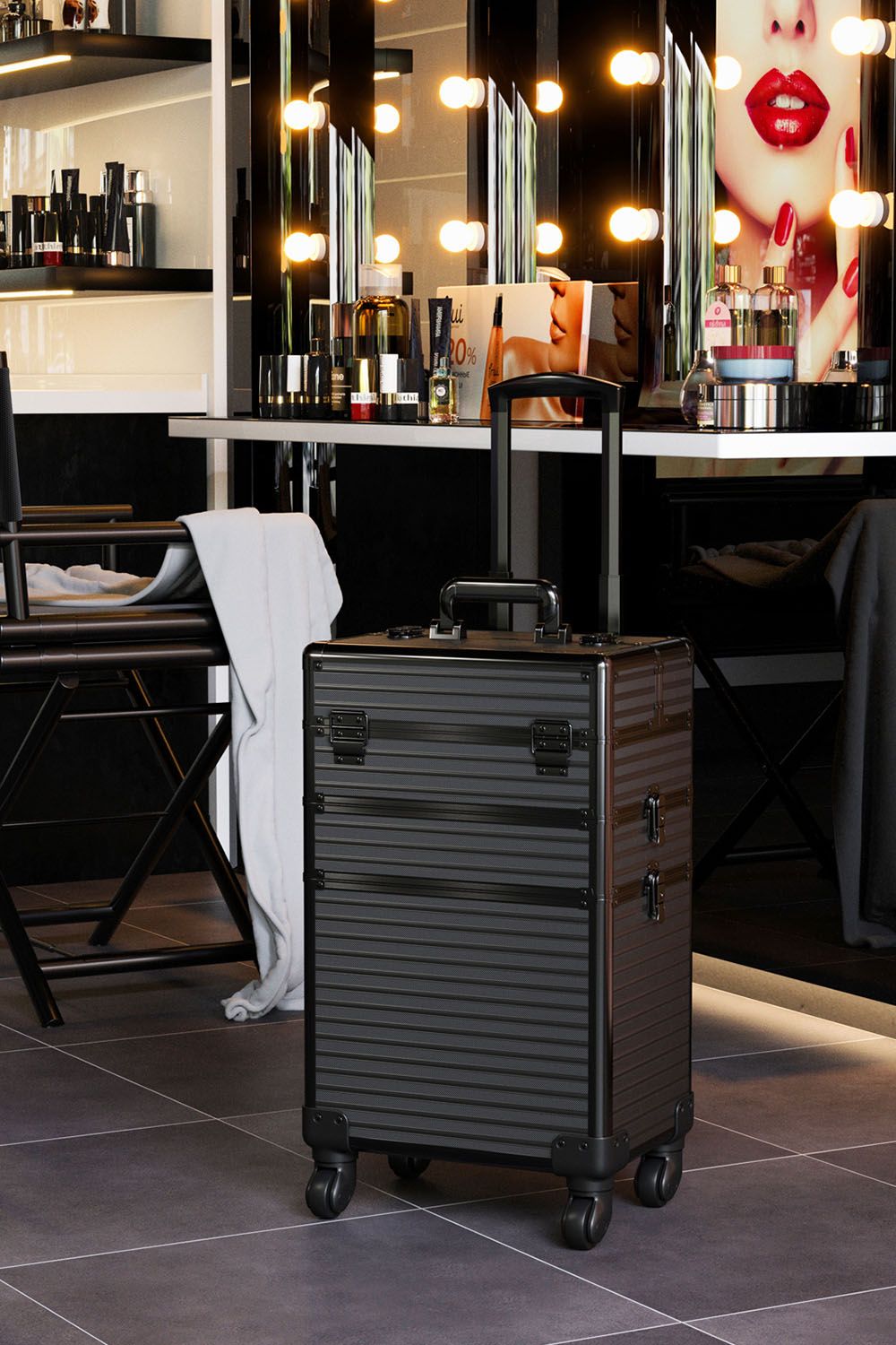 Living and Home 3 in 1 Professional Removable Cosmetic Makeup Train Case Black image 5