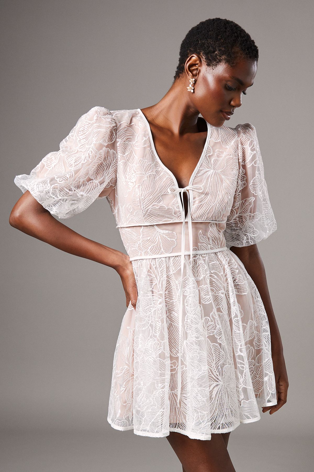 Coast Embellished Organza Puff Sleeve Mini Dress White image 1