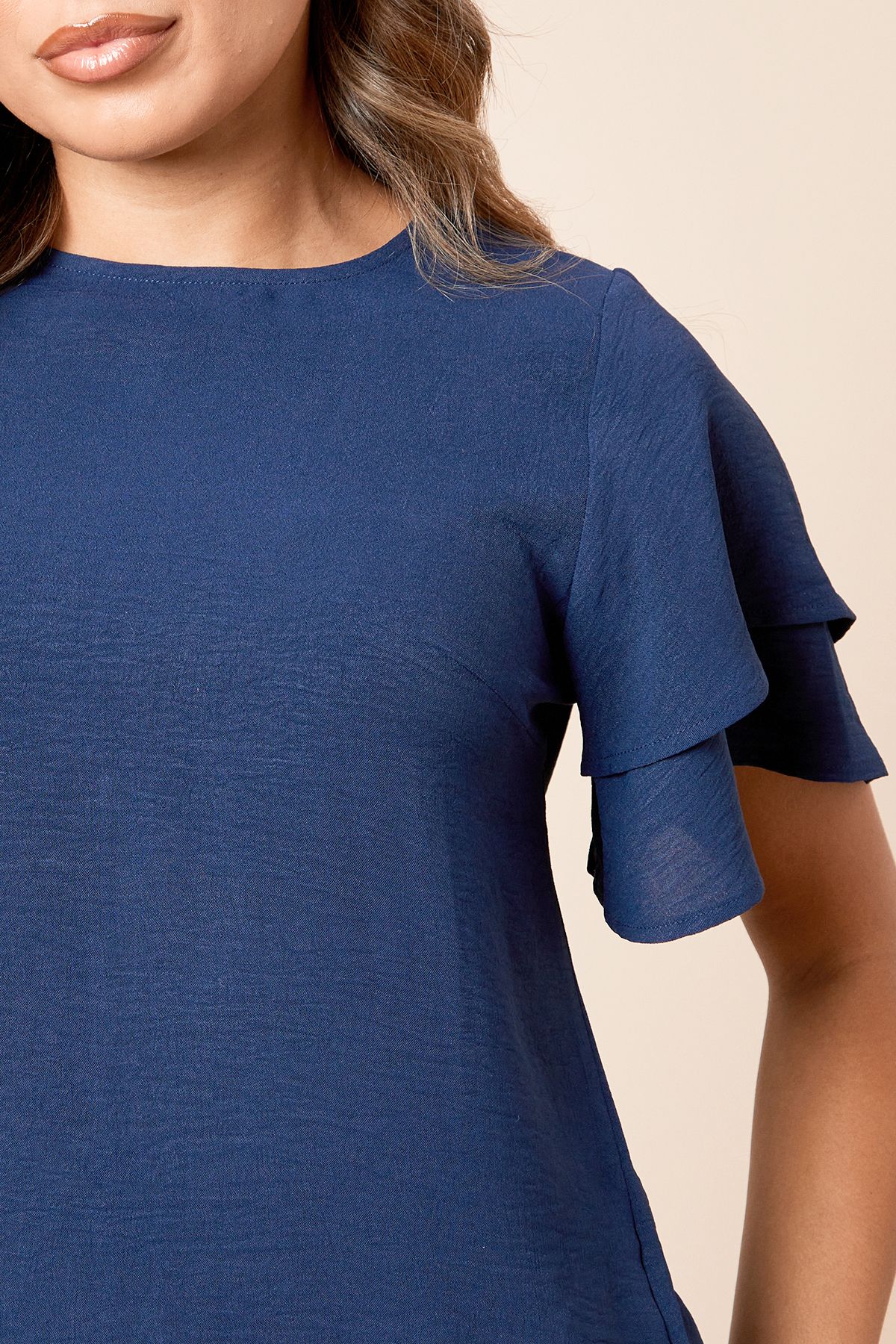 Dorothy Perkins Frill Sleeve Crew neck T-Shirt Navy image 5