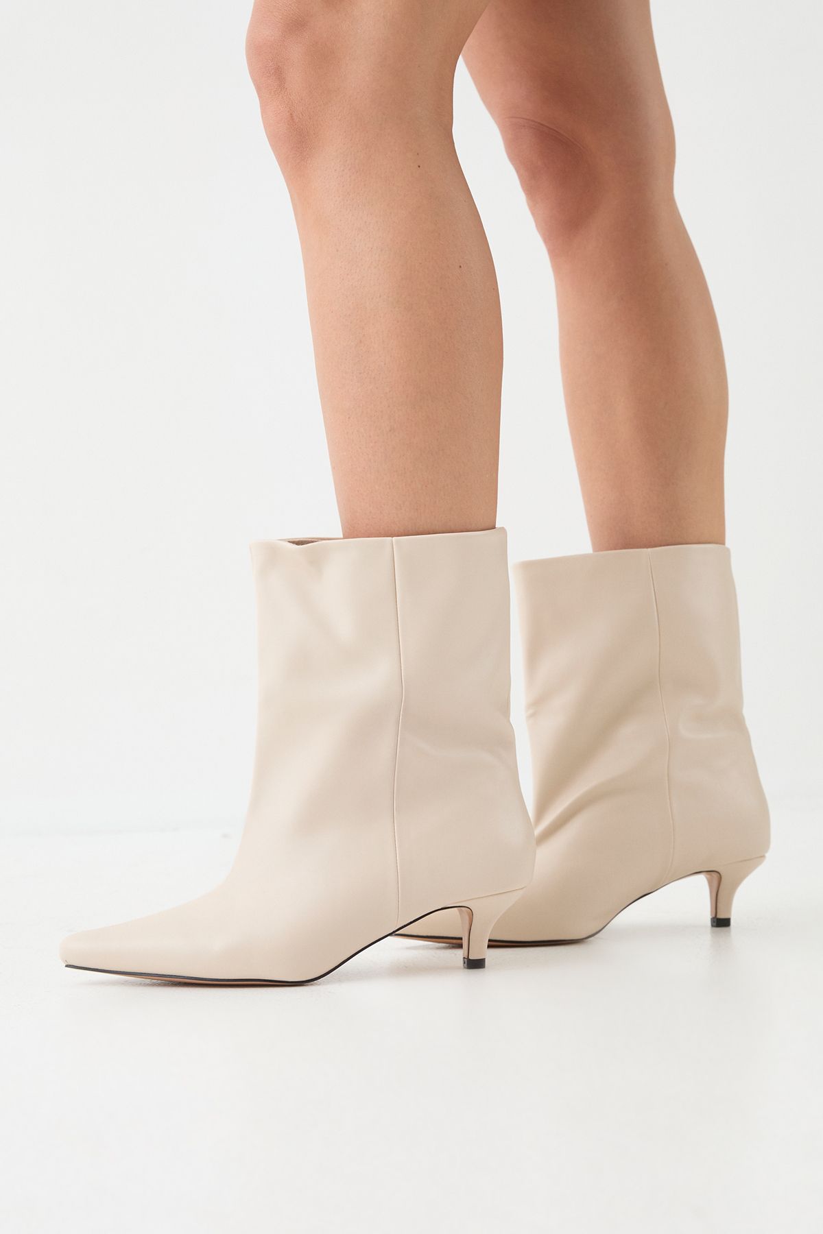 MissPap Low Stiletto Heel Ankle Boots Cream image 1