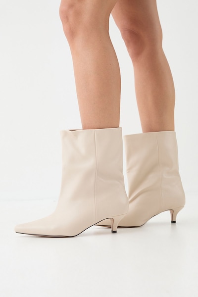 MissPap Low Stiletto Heel Ankle Boots Cream