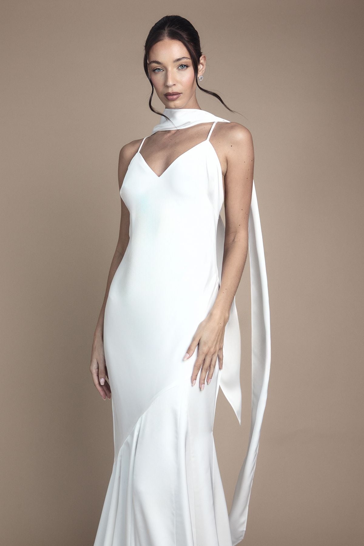 Oasis Strappy V Neck Maxi Wedding Dress With Scarf Ivory image 2