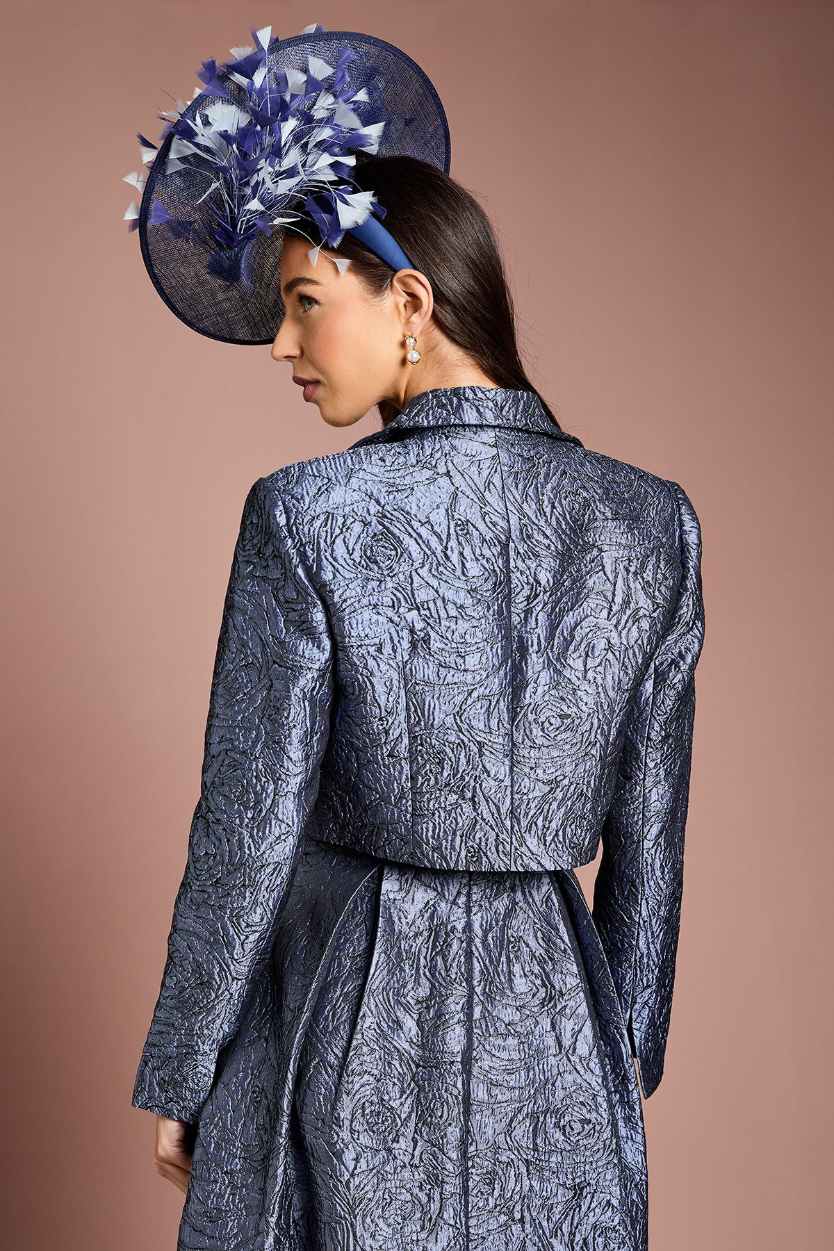 Coast Lisa Tan Cropped Jacquard Jacket Slate image 3