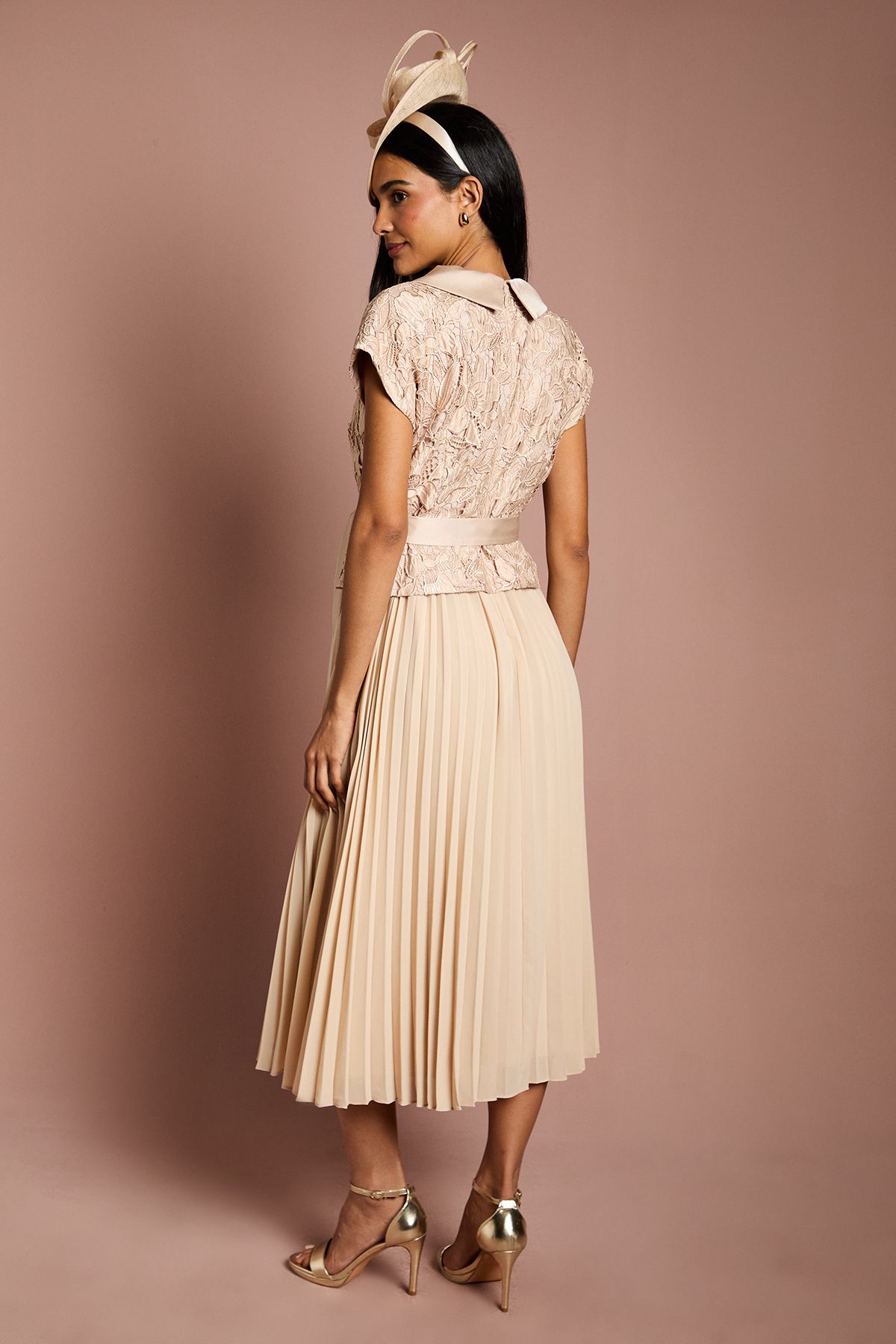 Coast Lace Wrap Top Pleat Tux Midi Dress Champagne image 3