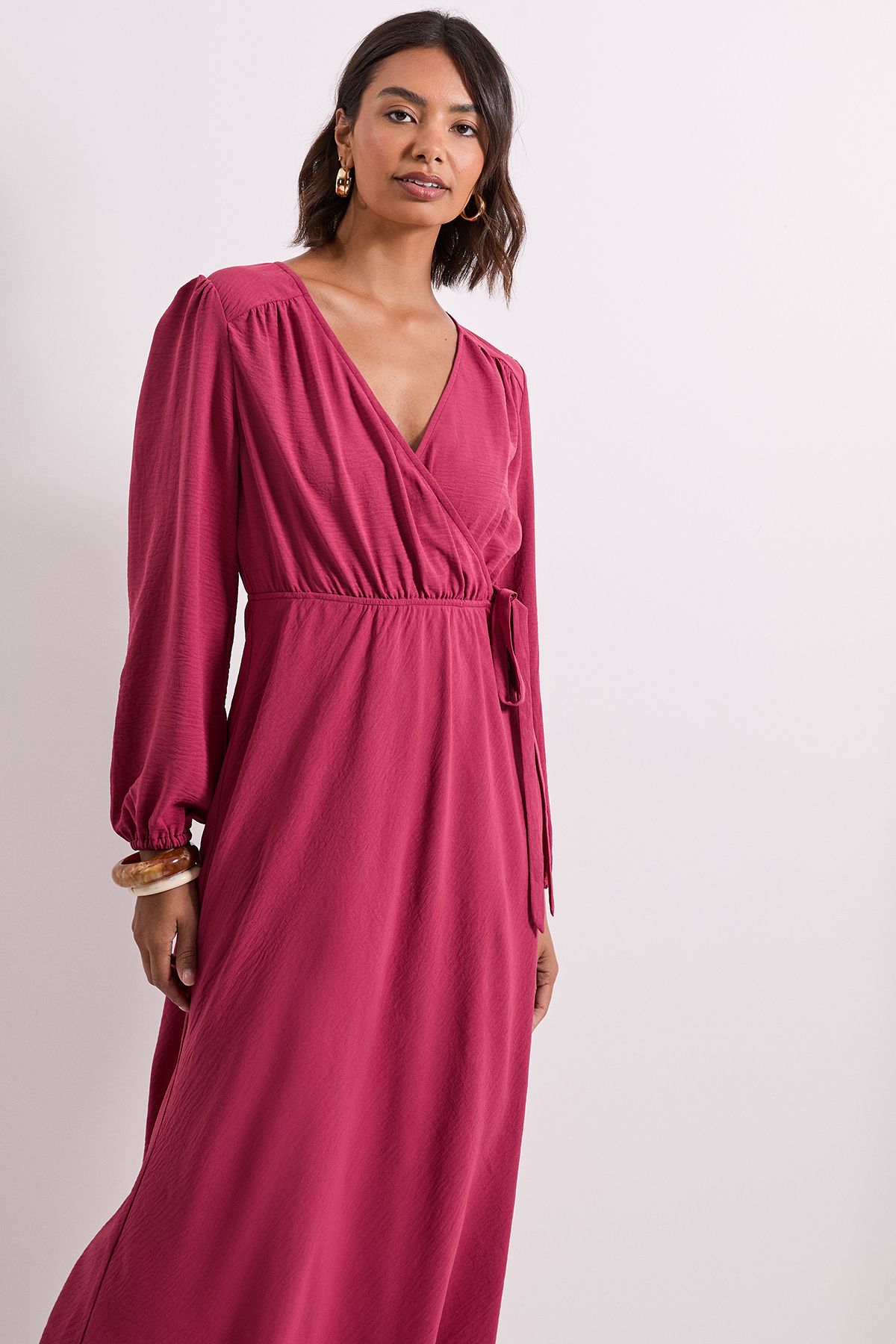 Dorothy Perkins Wrap Detail Blouson Sleeve Midi Dress Rose image 2
