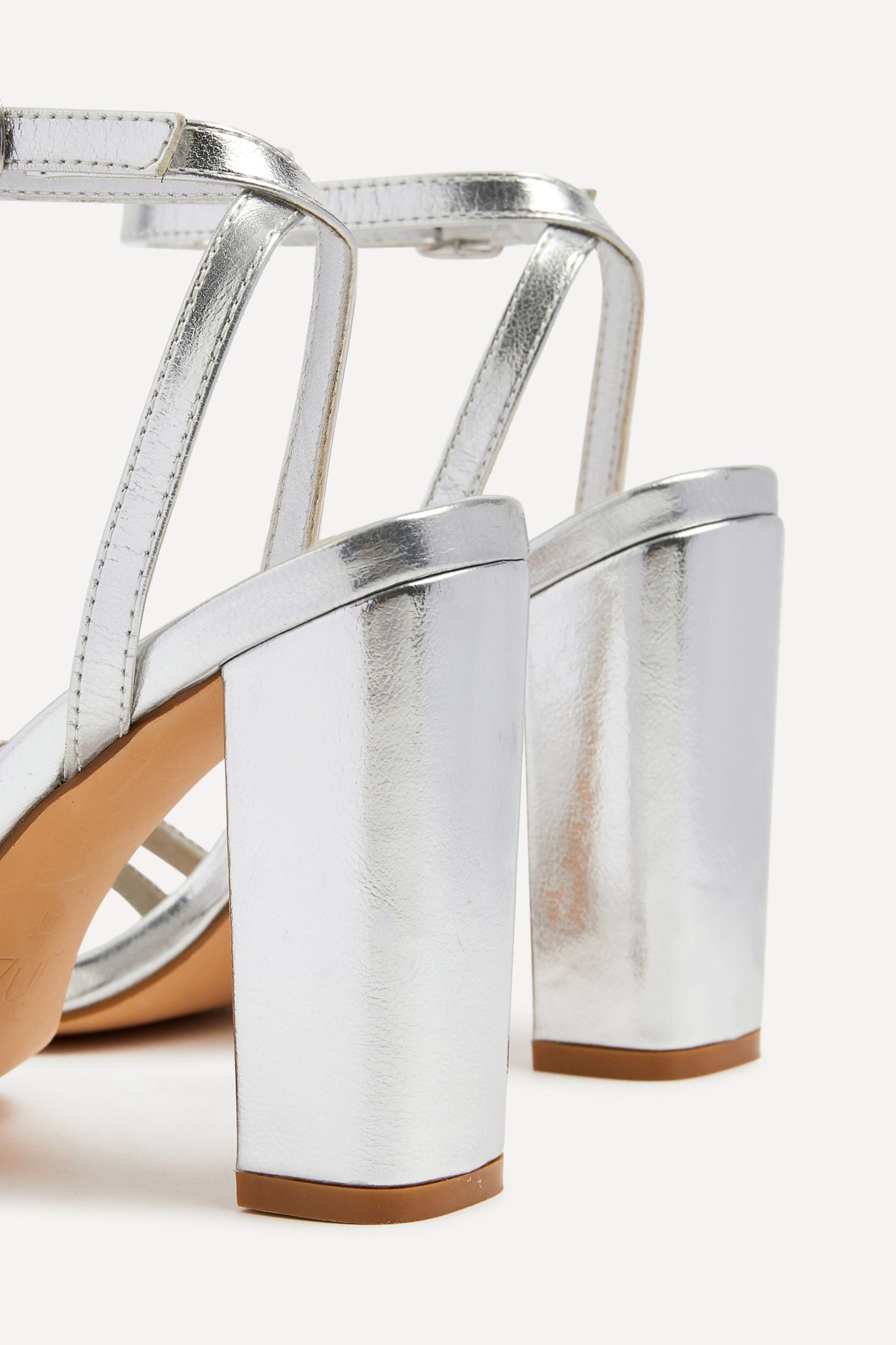 Linzi Imera Silver Faux Leather Double Diamante Strap Block Heeled Sandal image 4