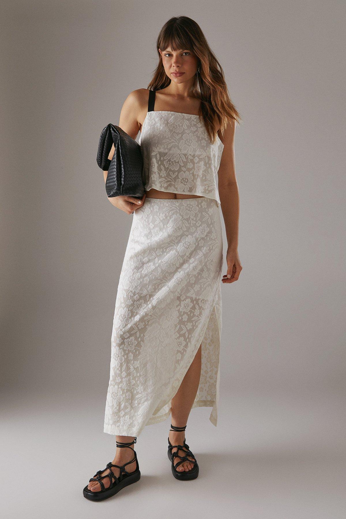 Warehouse Tablecloth Crochet Strappy Crop Top Ivory image 2