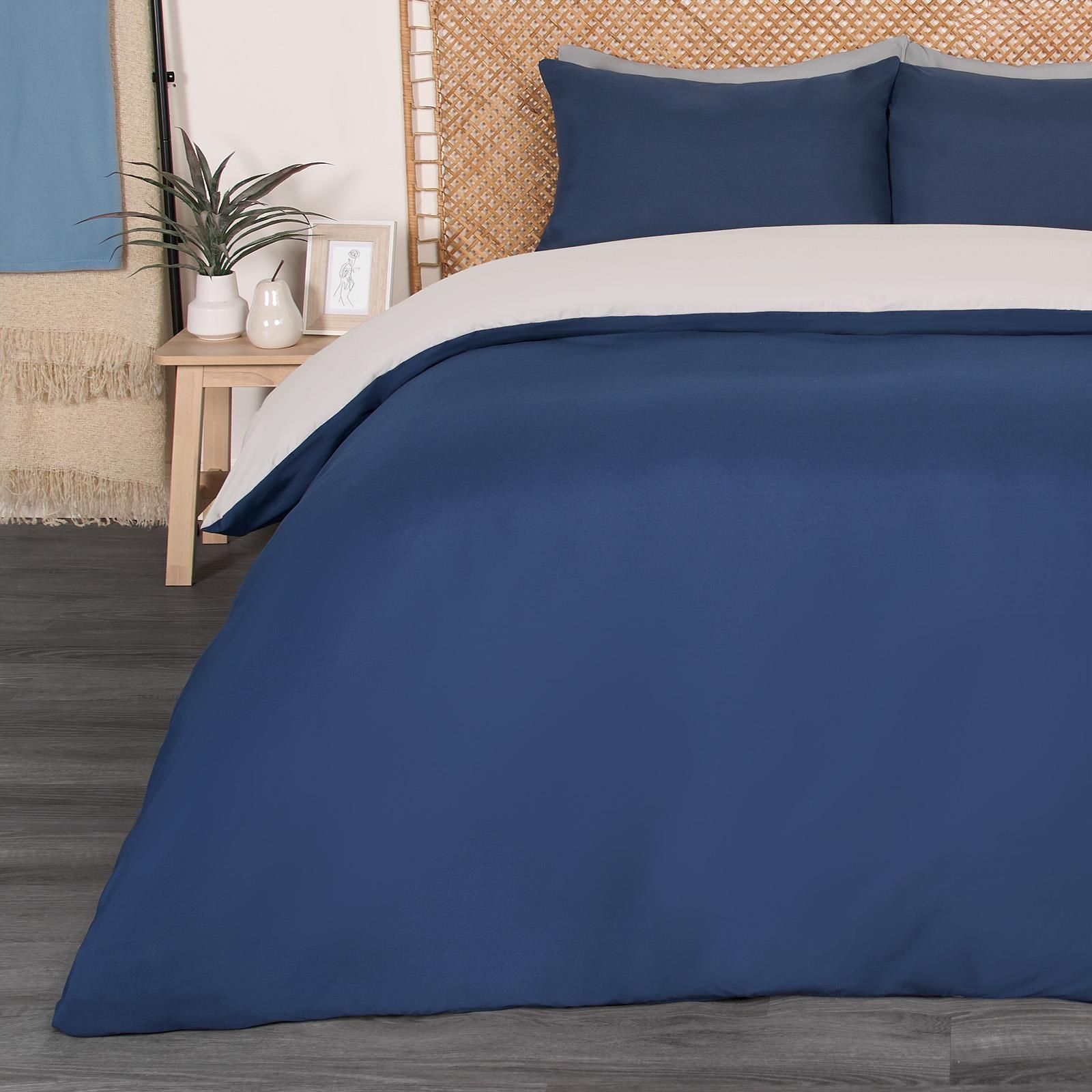 OHS Plain Reversible Duvet Cover With Pillowcase Set image 2