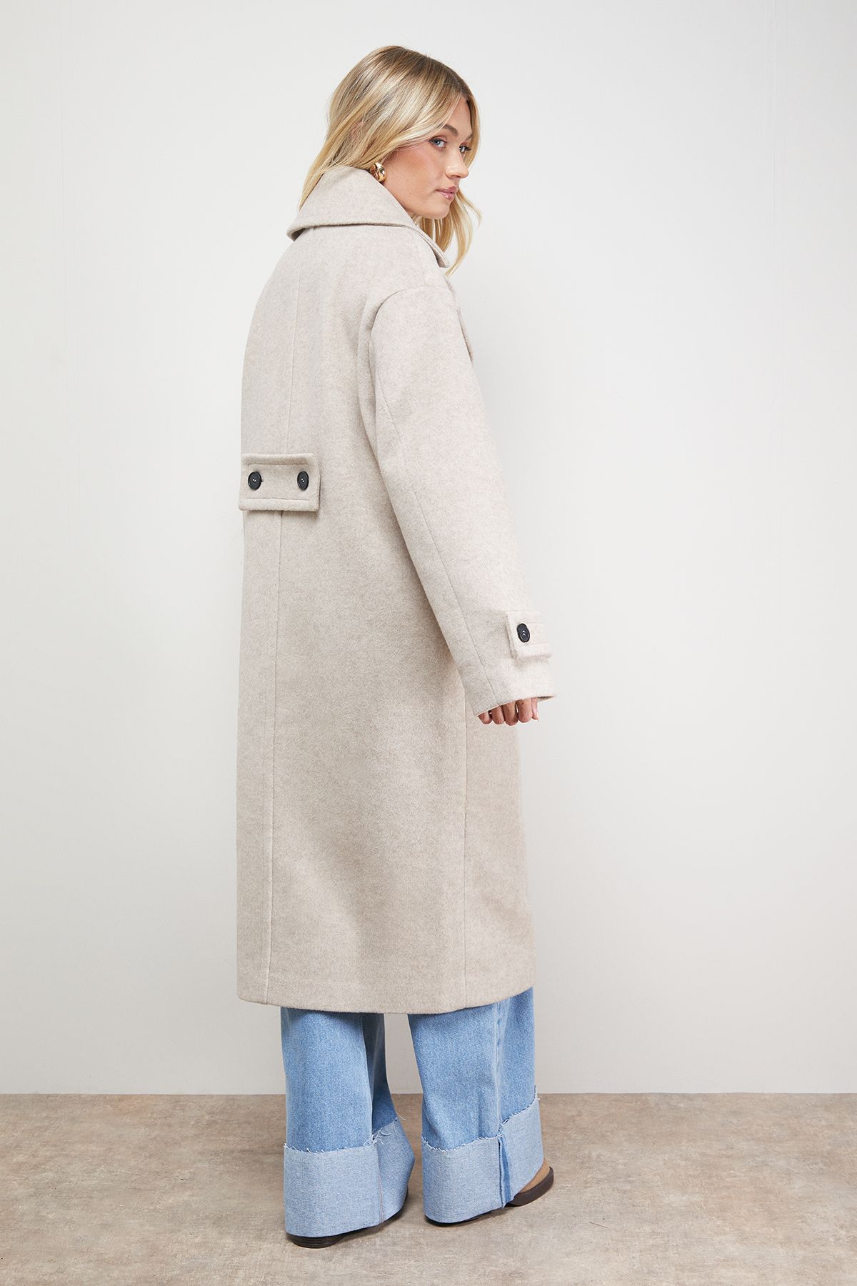 Oasis Brushed Relaxed Reefer Coat Stone image 4