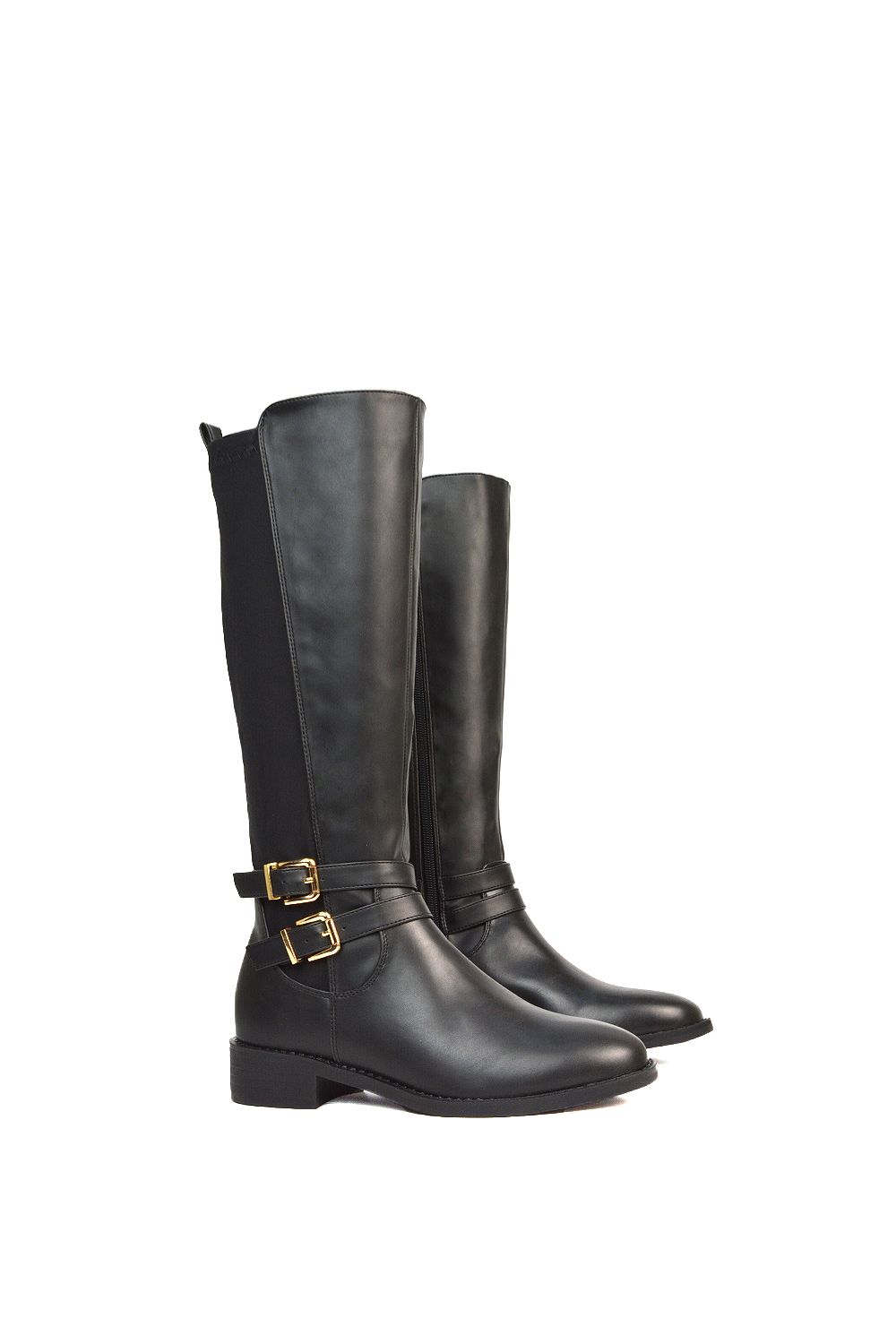 XY London 'Charlie'' Flat Heel Zip Up Knee High Stretchy Boots With Buckle image 6