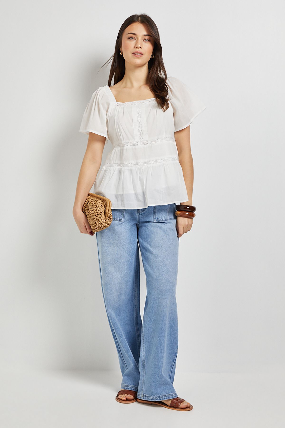 Dorothy Perkins Lace Insert Angel Sleeve Top White image 2