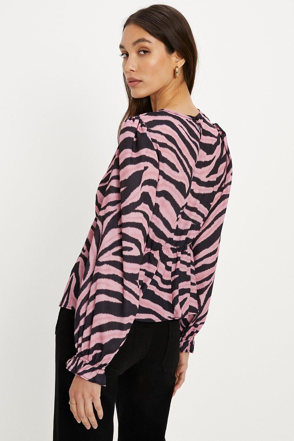 Oasis Long Sleeve Printed Tea Blouse Zebra image 3