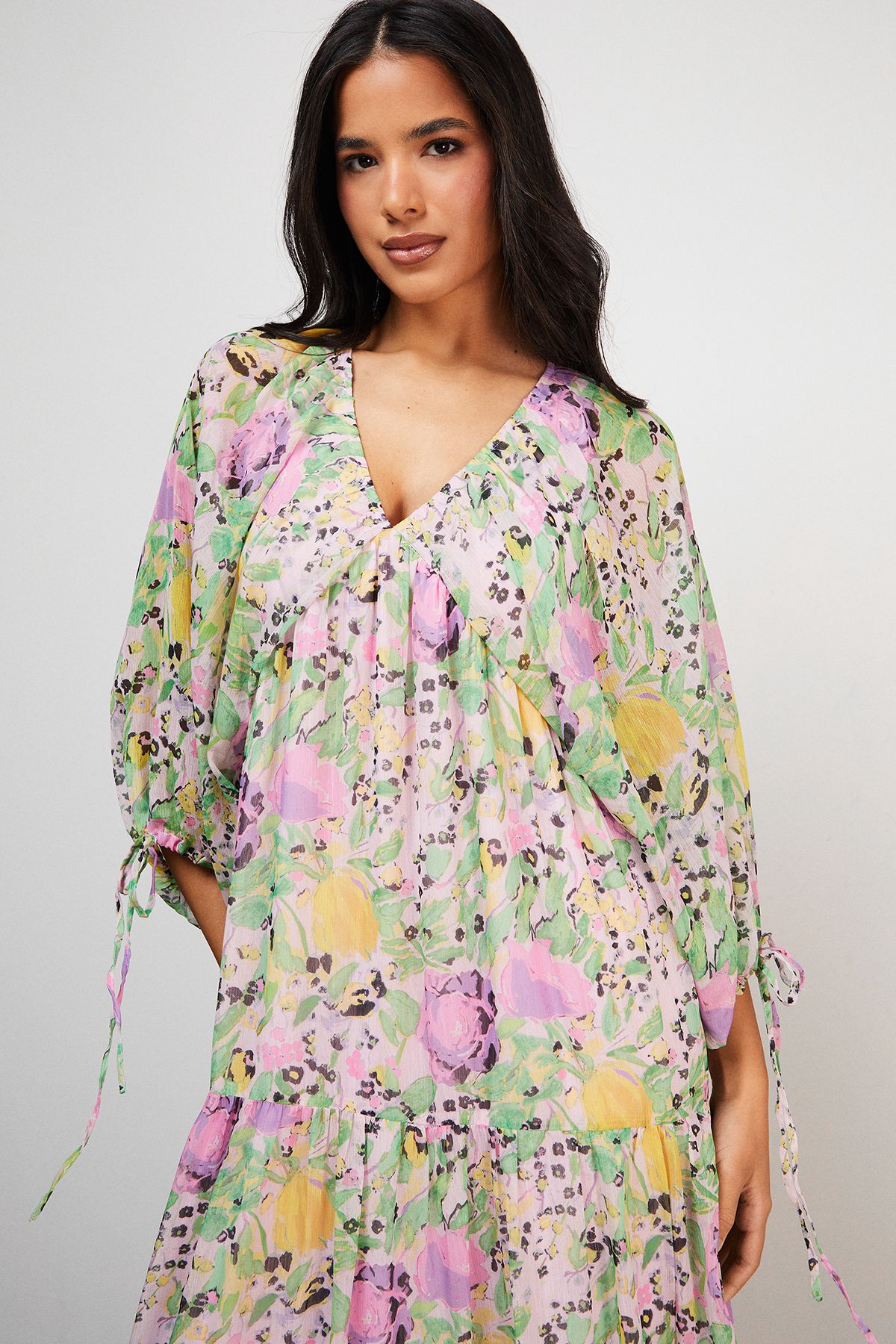 Warehouse Chiffon Batwing Midi Dress Floral image 4