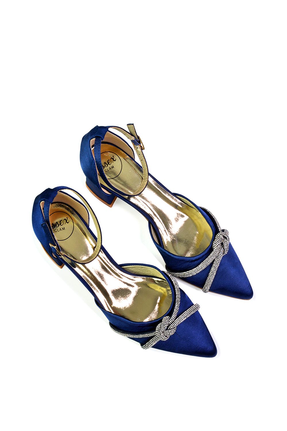 XY London 'Sarah' Ankle Strap Pointed Toe Diamante Mid Block Heels image 4