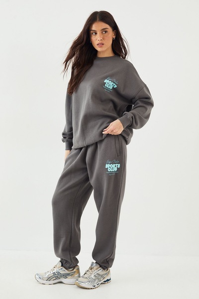 DSGN Studio DSGN Studio Sports Bubble Slogan Cuffed Oversized Jogger Charcoal