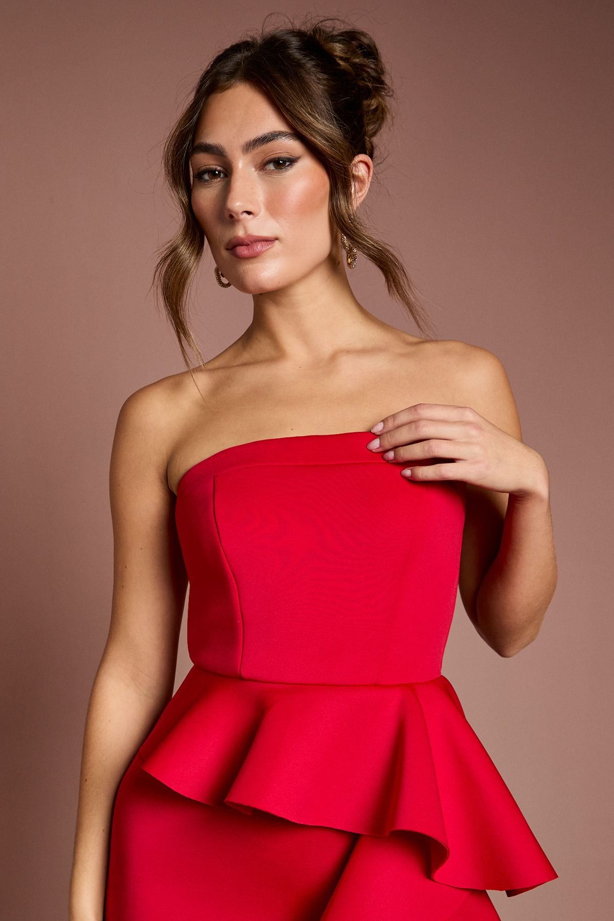 Coast Bandeau Ruffle Stretch Crepe Maxi Dress Red image 4