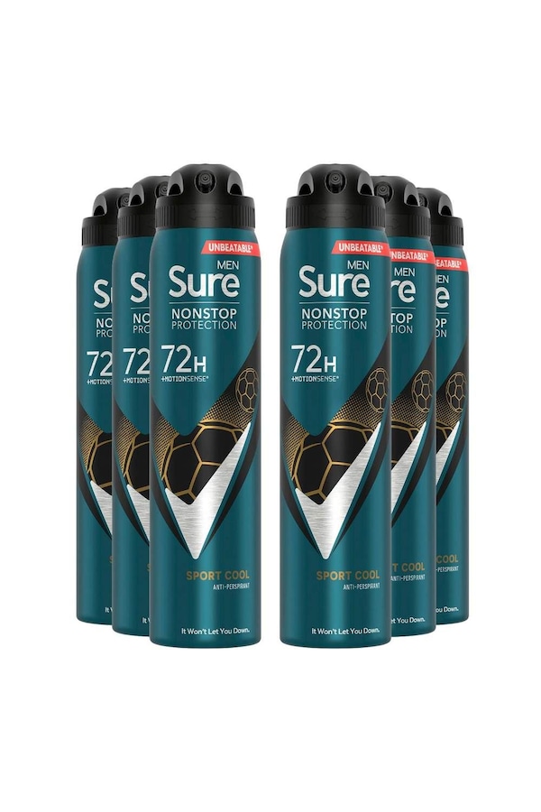 Sure Men 'Antiperspirant' 72H Nonstop Protection Sport Cool Deo, 6x250ml