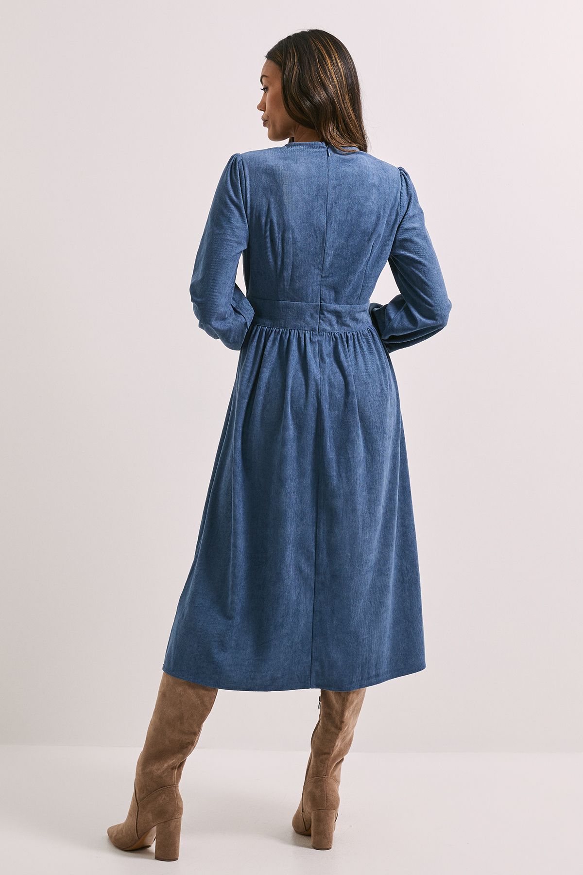 Dorothy Perkins Empire Seam Detail Blouson Sleeve Midi Dress Blue image 3