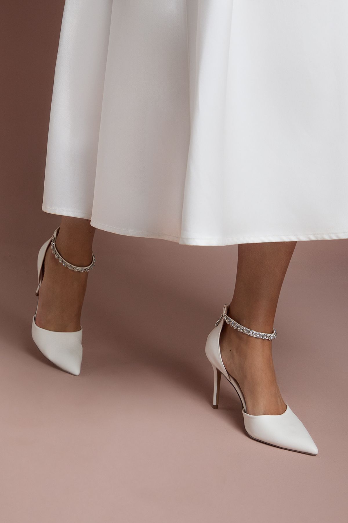 Coast Bridal Wide Fit Tatiana Faux Leather Jewelled Anklet High Stiletto Court Shoes White image 3